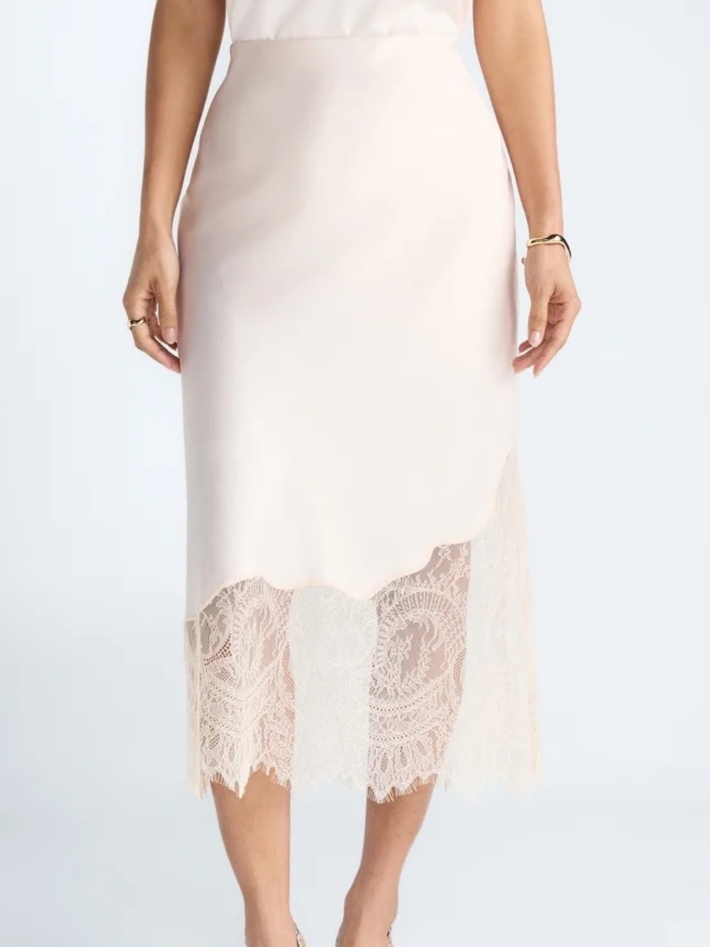 NWT New Devil Wears Prada Scoop Collection Blush Lace Hem Slip Skirt Small S 4 6